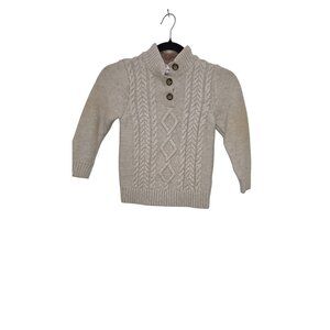 Hanna Anderson Kids Fisherman Cable Knit Beige Sweater Button Neck & Elbow Patch